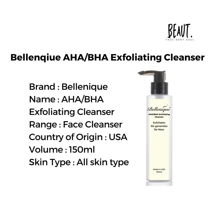 Bellenique BHA/AHA Exfoliating Cleanser accelerate the natural skin renewal process. 150ml Made in USA - BEAUT.