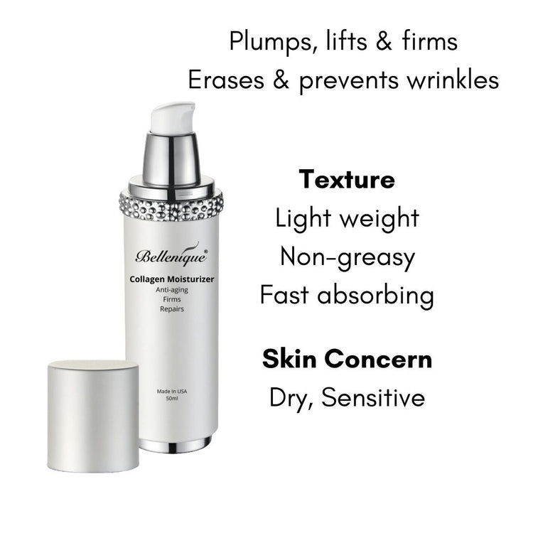 Bellenique Collagen Moisturizer Plumps, lifts, firms Erases and prevents wrinkles 50ml Made in USA - BEAUT.