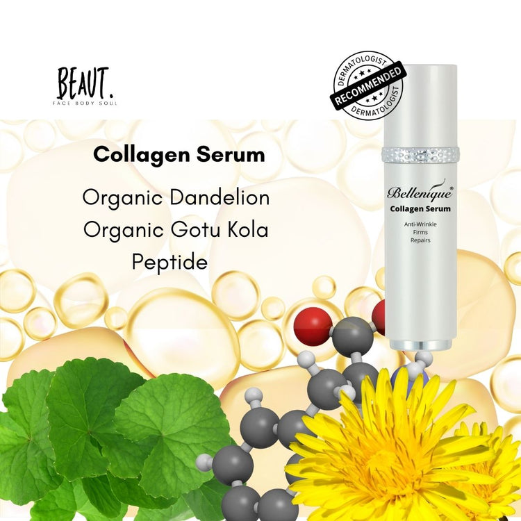 Bellenique Collagen Serum Pumps, lifts & firms Erases & prevents wrinkles Restores elasticity & firmness 30ml Made in USA - BEAUT.