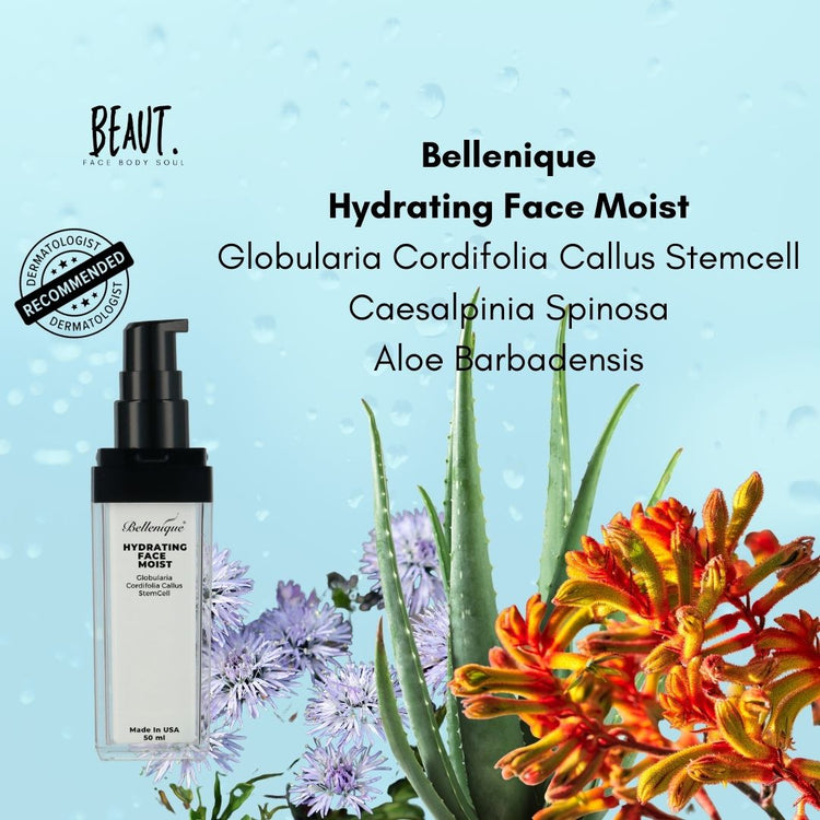 Bellenique Face Hydrating Moist with Globularia Cordifolia Callus Stemcell Hydrates and Calms Reduces wrinkles Enhances skin glow 50ml Made in USA - BEAUT.