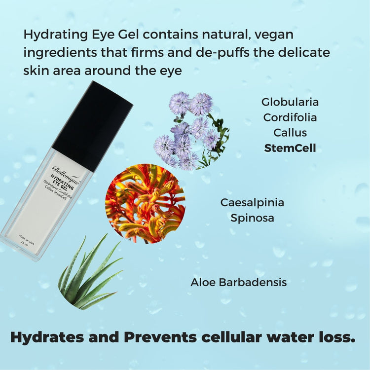 Bellenique Hydrating Eye Gel w/Globularia Cordifolia Callus StemCell hydrates and Prevents cellular water loss. 15ml Made in USA - BEAUT.