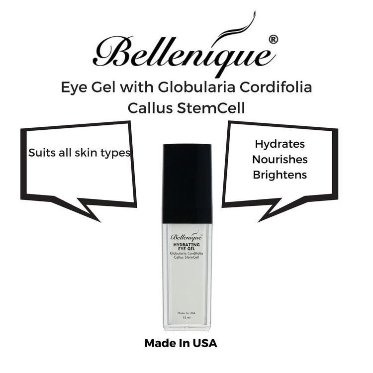 Bellenique Hydrating Eye Gel w/Globularia Cordifolia Callus StemCell hydrates and Prevents cellular water loss. 15ml Made in USA - BEAUT.