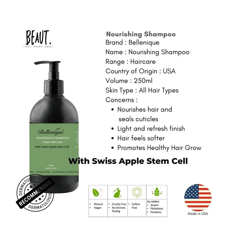 Bellenique Nourishing Shampoo with Swiss Apple Stem Cell Promotes Healthy Hair Grow 250ml Made in USA - BEAUT.