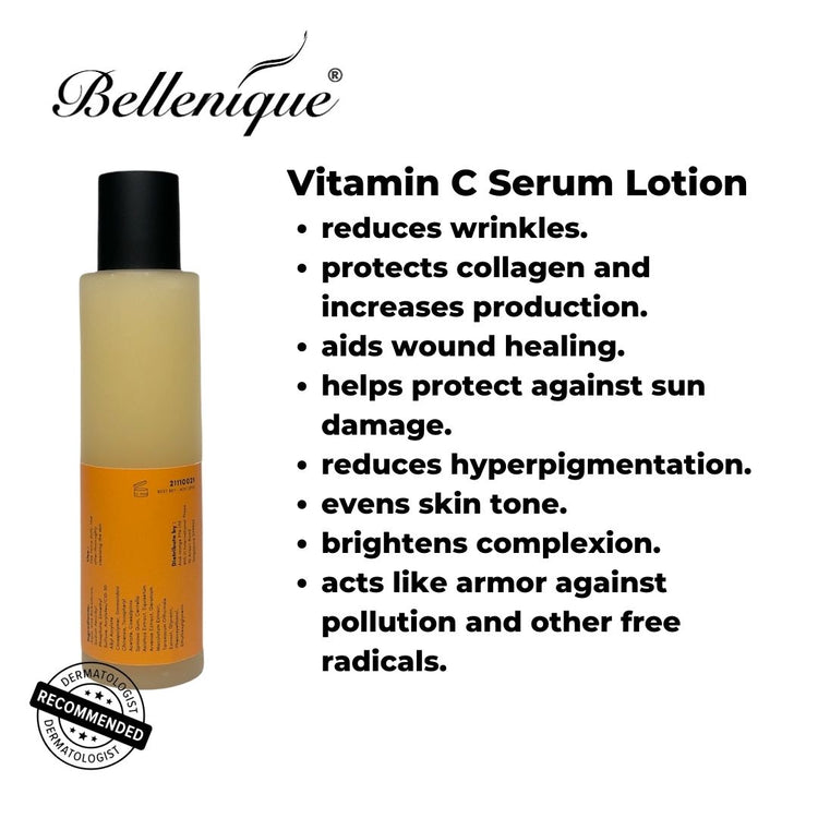 Bellenique Vitamin C Serum Lotion Refines and brightens skin, leaving a glowing complexion 150ml Made in USA - BEAUT.
