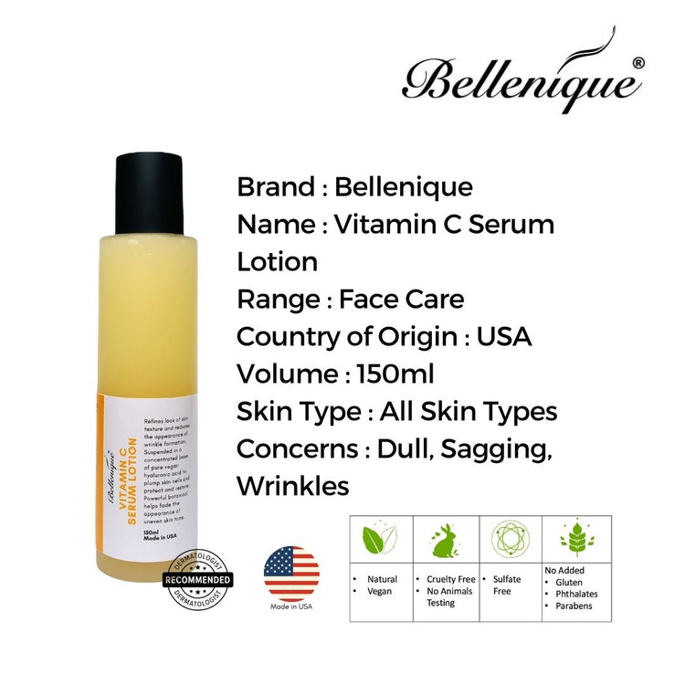 Bellenique Vitamin C Serum Lotion Refines and brightens skin, leaving a glowing complexion 150ml Made in USA - BEAUT.