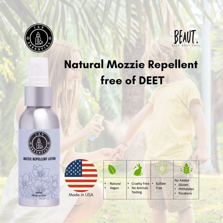 JAS ESSENTIAL Natural Mozzie Mist Sprayer Free from DEET 100ml Made in USA - BEAUT.