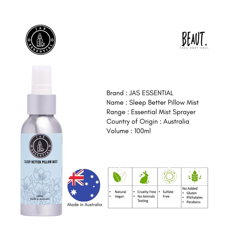 JAS ESSENTIAL Sleep Better Pillow Mist 100ml Made in Australia - BEAUT.