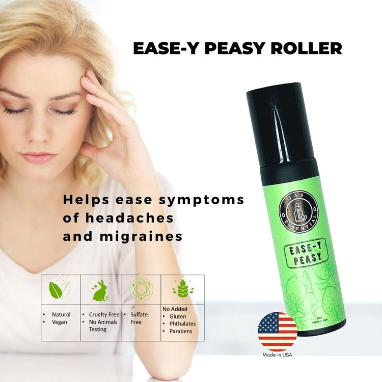 JAS ESSENTIAL Ease-y Peasy Essential Oil Roller (Helps ease symptoms of headaches and migraines Made in USA 10ml - BEAUT.