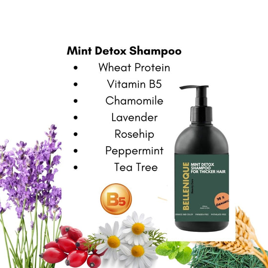 2024 Bellenique Mint Detox Shampoo helps to rid hair of scalp buildup, stimulates hair growth  SLS Free 1000ml Made in USA