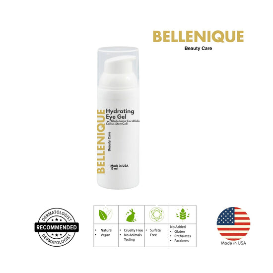 Bellenique Hydrating Eye Gel w/Globularia Cordifolia Callus StemCell hydrates and Prevents cellular water loss. 15ml Made in USA