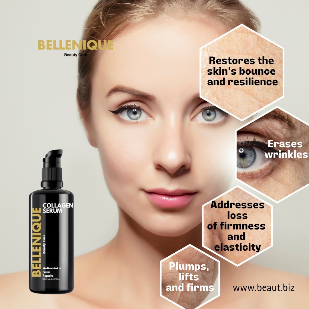 Bellenique Collagen Serum erases wrinkles plumps, firms and lifts 