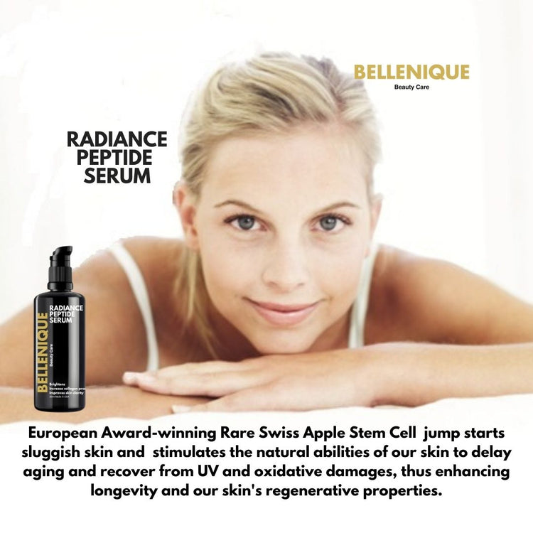 European Award-winning Rare Swiss Apple Stem Cell  jump starts sluggish skin and  stimulates the natural abilities of our skin to delay aging and recover from UV and oxidative damages, thus enhancing longevity and our skin&