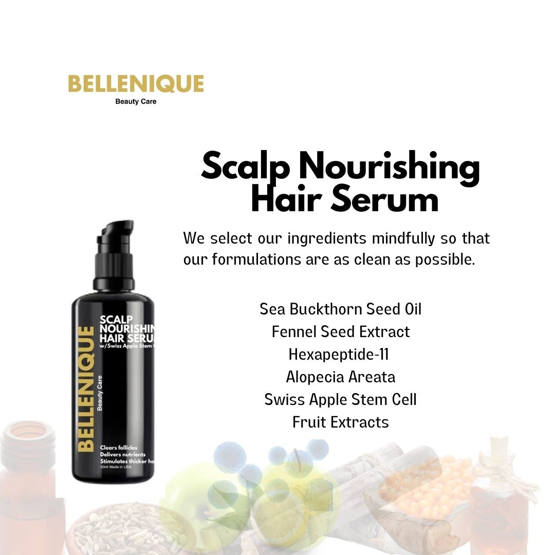 Bellenique Scalp Nourishing Serum with Swiss Apple Stem Cell Sea Buckthorn Seed Oil Fennel Seed Extract Hexapeptide-11  Alopecia Areata Swiss Apple Stem Cell Fruit Extracts