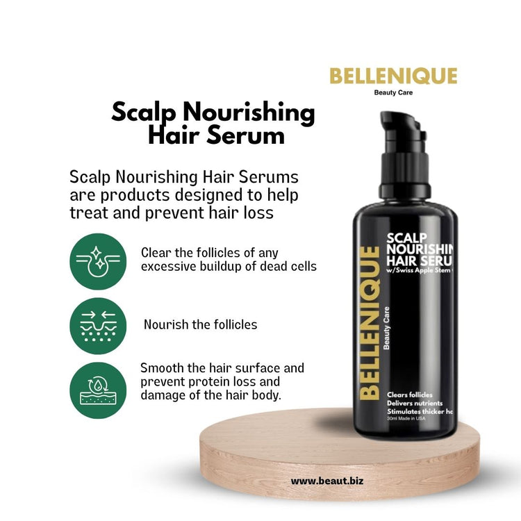 Bellenique Scalp Nourishing Serum with Swiss Apple Stem Cell designed to help treat and prevent hair loss. Clear and nourish the follicles 