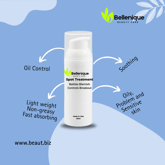 Bellenique Spot Treatment Battles blemish and  controls breakout. 30ml Made in USA