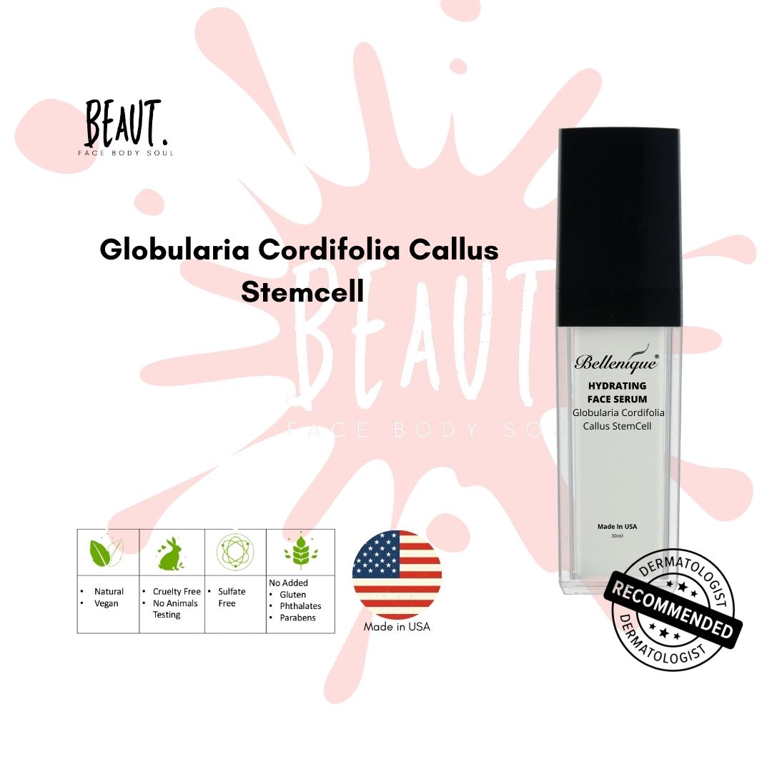 Bellenique Hydrating Face Serum with Globularia Cordifolia Callus Stemcell Hydrates and Calms Reduces wrinkles Enhances skin glow 50ml Made in USA - BEAUT.
