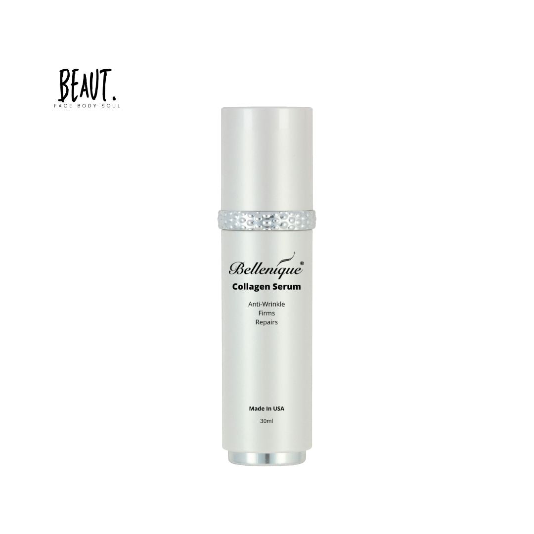 Bellenique Collagen Serum Pumps, lifts & firms Erases & prevents wrinkles Restores elasticity & firmness 30ml Made in USA - BEAUT.