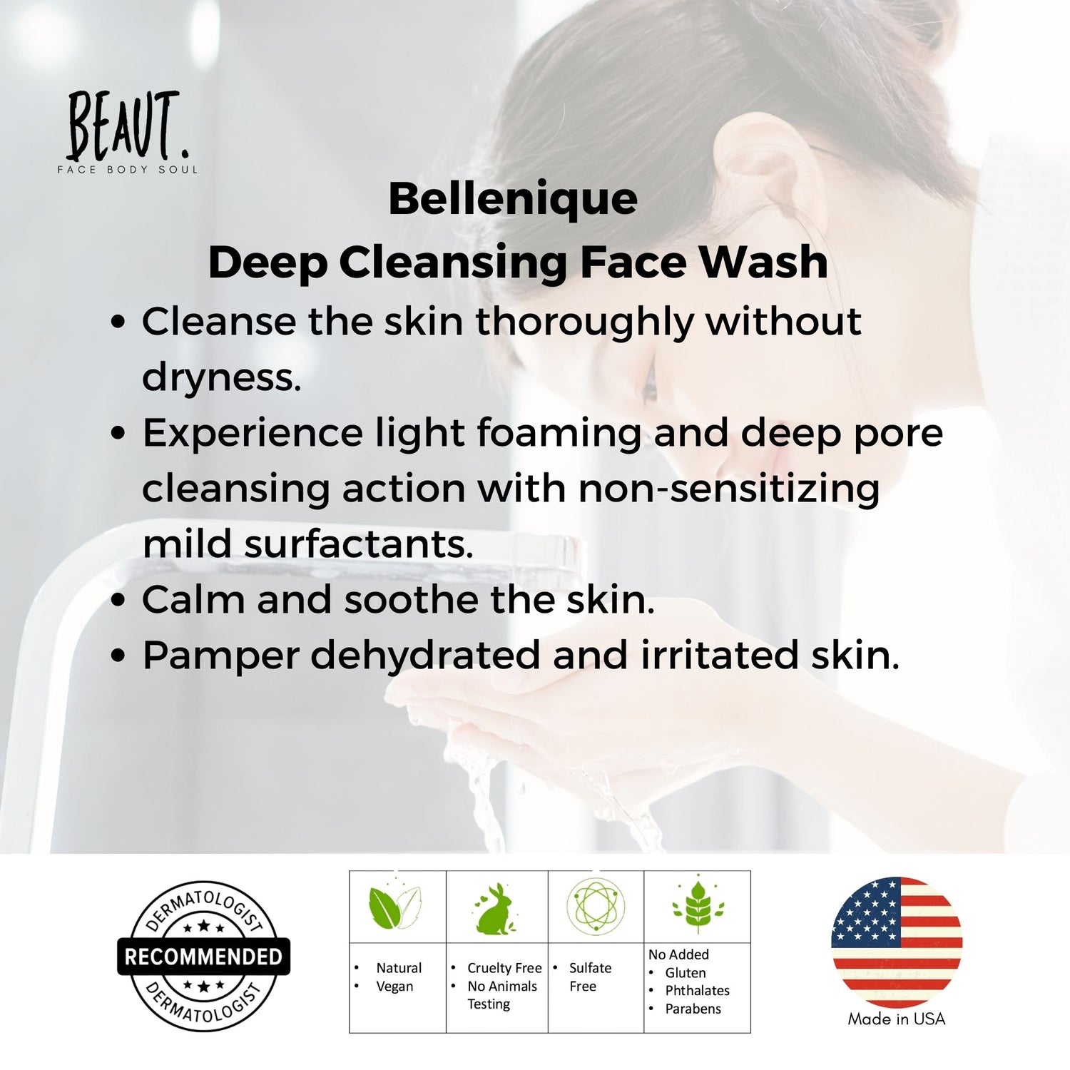 Bellenique Deep Cleansing Gentle Facial Wash 150ml Made in USA - BEAUT.
