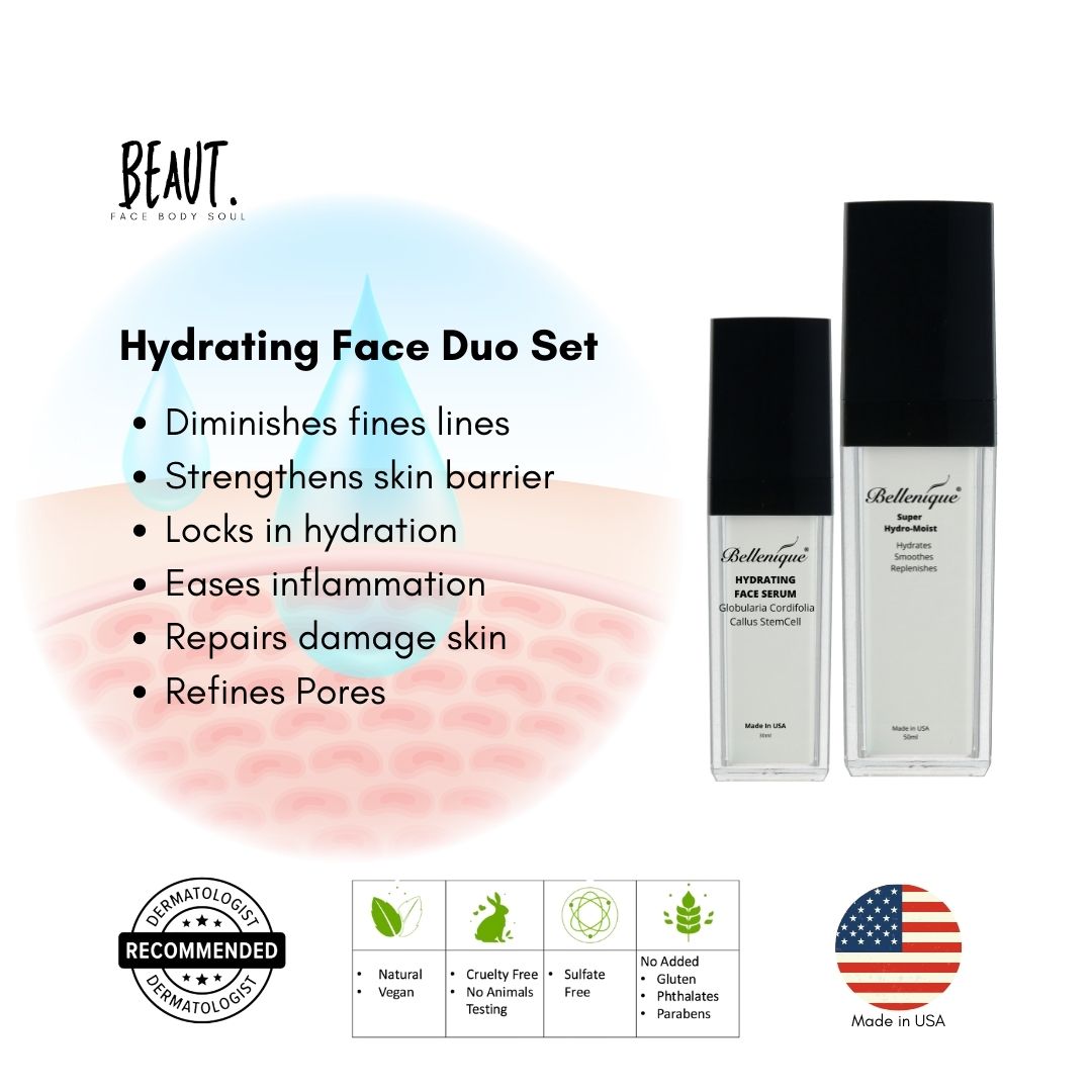 Bellenique Hydrating Face Serum with Globularia Cordifolia Callus Stemcell Hydrates and Calms Reduces wrinkles Enhances skin glow 50ml Made in USA - BEAUT.