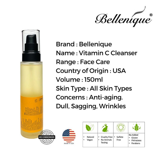 Bellenique Vitamin C Cleanser is Sulfate free. Refines skin texture, reduces wrinkle appearance. 150ml Made in USA - BEAUT.