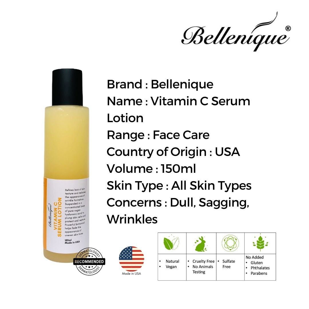 Bellenique Vitamin C Serum Lotion Refines and brightens skin, leaving a glowing complexion 150ml Made in USA - BEAUT.