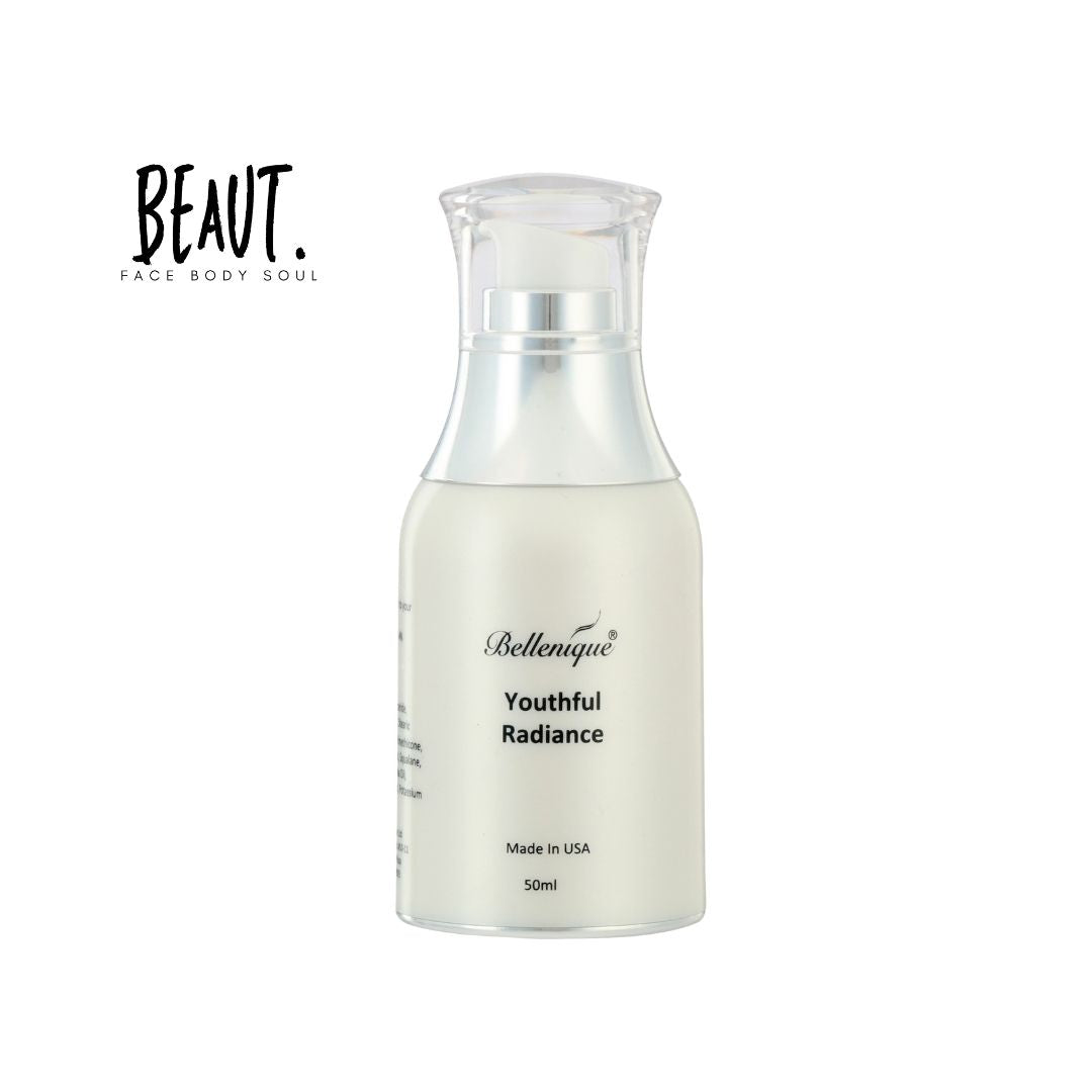 Bellenique Youthful Radiance Addresses uneven skin tone to promote a smoother, younger-looking visage with a healthy glow. 50ml Made in USA - BEAUT.
