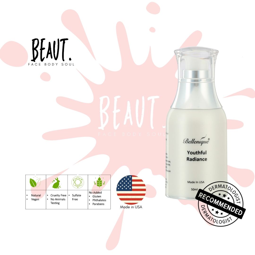 Bellenique Youthful Radiance Addresses uneven skin tone to promote a smoother, younger-looking visage with a healthy glow. 50ml Made in USA - BEAUT.