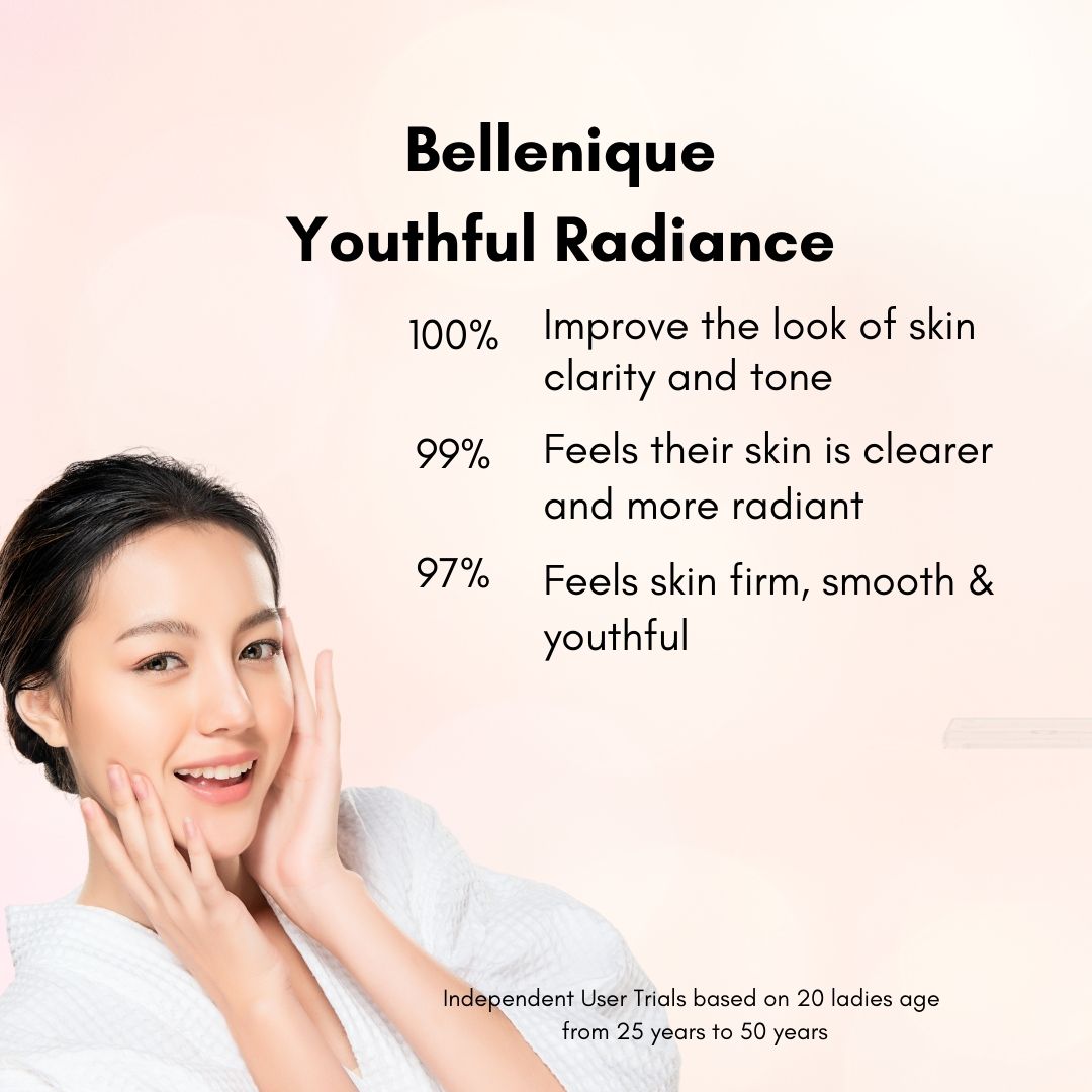 Bellenique Youthful Radiance Addresses uneven skin tone to promote a smoother, younger-looking visage with a healthy glow. 50ml Made in USA - BEAUT.