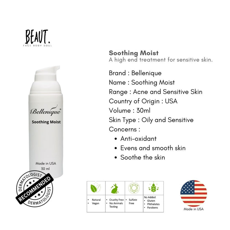 Bellenique Soothing Moist A high end treatment for sensitive skin. 30ml Made in USA - BEAUT.