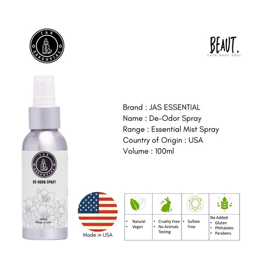 JAS ESSENTIAL De-odor Spray 100ml Made in USA - BEAUT.