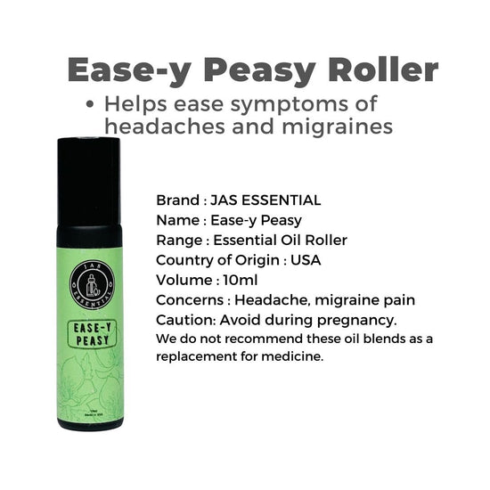 JAS ESSENTIAL Ease-y Peasy Essential Oil Roller (Helps ease symptoms of headaches and migraines Made in USA 10ml - BEAUT.