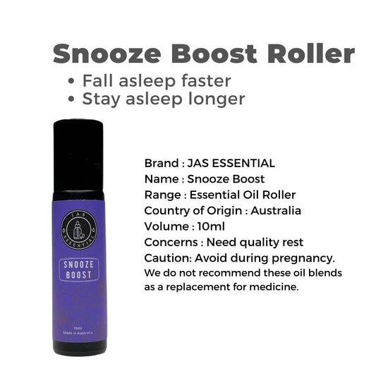 JAS ESSENTIAL Snooze Boost Essential Oil Roller Fall asleep faster Stay asleep longer 10ml Made in Australia - BEAUT.