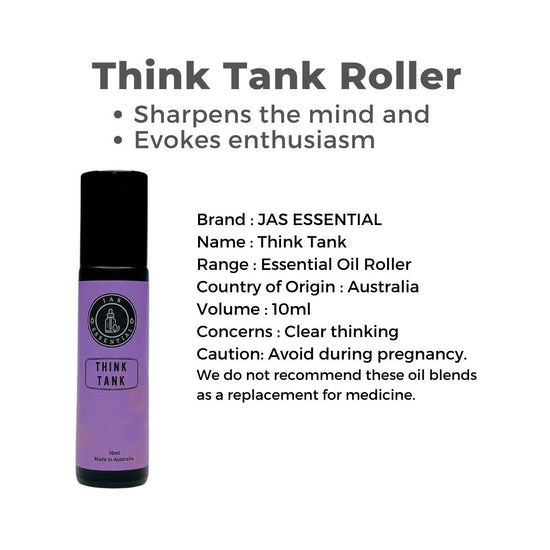 JAS ESSENTIAL Think Tank Essential Oil Roller Sharpens the mind and Evokes enthusiasm 10ml Made in USA - BEAUT.
