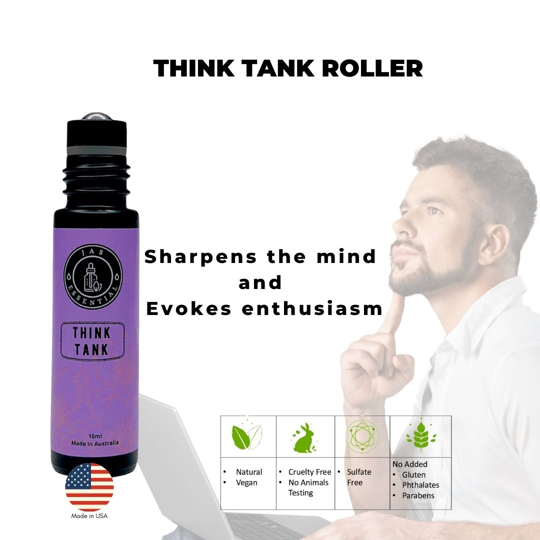 JAS ESSENTIAL Think Tank Essential Oil Roller Sharpens the mind and Evokes enthusiasm 10ml Made in USA - BEAUT.